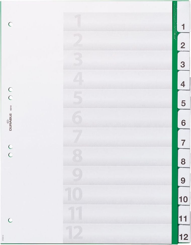 Kunststoffregister Durable A4 1-12 621005, A4 hoch, 1-12, 12tlg., PP,
grün