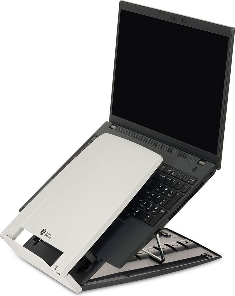 Notebookständer BakkerElkhuizen Ergo-Q 330C BNEQ330C, bis 17 Zoll Notebooks, Tragfähigkeit bis 6kg, höhenverstellbar, Dokumentenhalter, hellgrau/schwarz, 96% recyceltes Material, grau