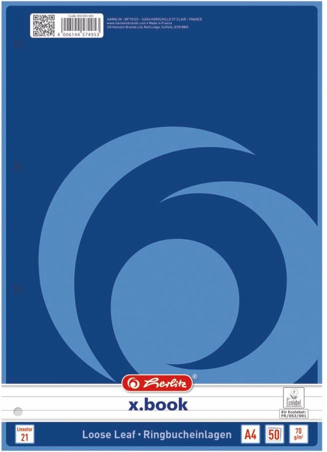 Ringbucheinlage Herlitz A4, holzfrei weiß, 4-fach gelocht, Pack 50 Blatt, blanko