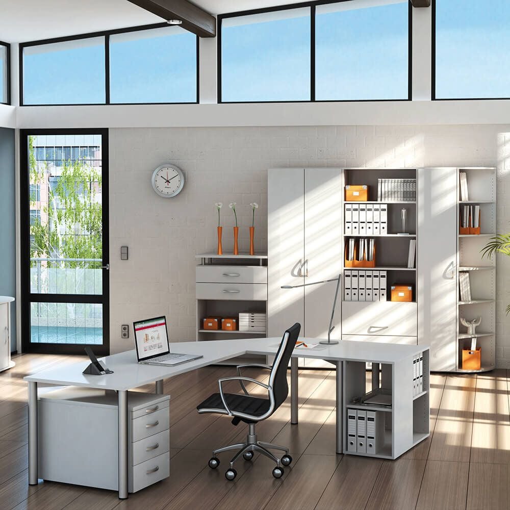 Schreibtisch Geramöbel 4 Fuß Flex S-550305, 180x72x100cm (BxHxT), Freiform rechts, 4-Fuß
silber, buche