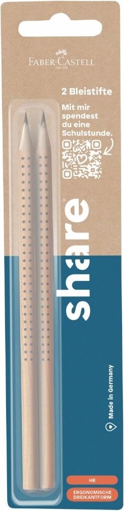 Bleistifte share made by Faber-Castell, Öko-Wasserlack, Dreikantform, Grip-Zone,
naturfarbendes Design, 2er Set