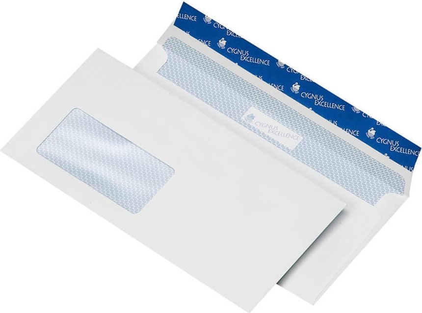 Briefumschläge DIN-lang+ Cygnus Excellence, 114x229mm, Fenster, weiß, Haftklebung, Pack
500 Stück