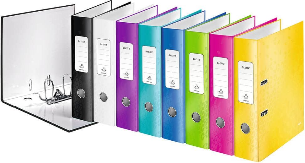 Ordner A4 Leitz WOW 1005, 80mm, laminierte Pappe, A4, 8cm Rücken, laminiertes Papier,
WOW-Farben, weiß