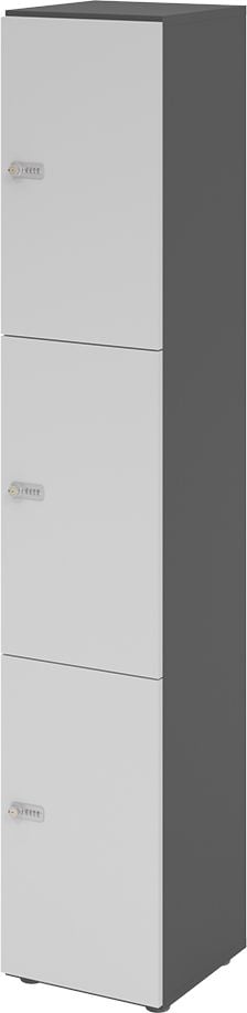Schließfachschrank Hammerbacher V264L3/G ZS, 40 x 42 x 215,6 cm (BxTxH), 6 Ordnerhöhen, mit Zahlenschloss, 3 Fächer, Korpus: Graphit, grau