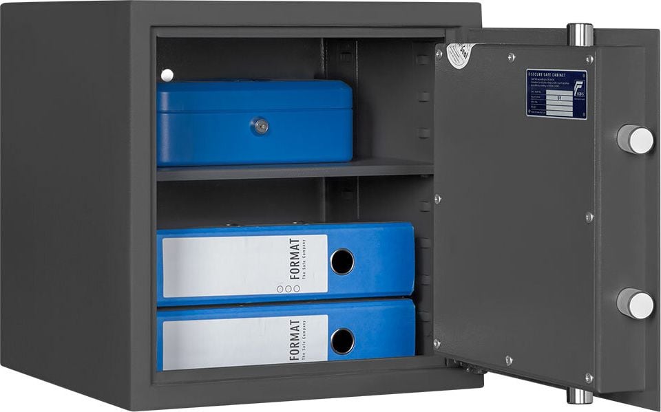 Möbeleinsatztresor Format MT 2 112326-60000, 40,5x40,5x38,5cm, 28kg, Doppelbartschloss, Sicherheitsstufe S1 gemäß EN 14450, 49 Liter Volumen, dunkelgrau
