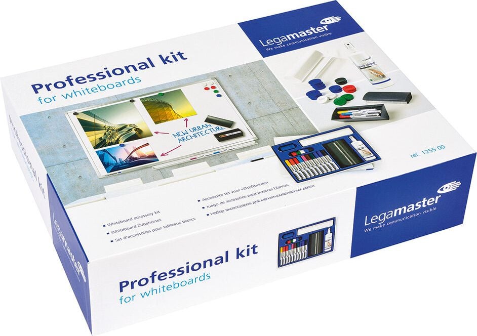 Tafel-Starter-Set Whiteboard Legamaster 7-125500, 10 Marker, Board Assistant (Ablageschale+
Löscher), 50 Löschblätter, Reinigungsspray,
15 Magnete