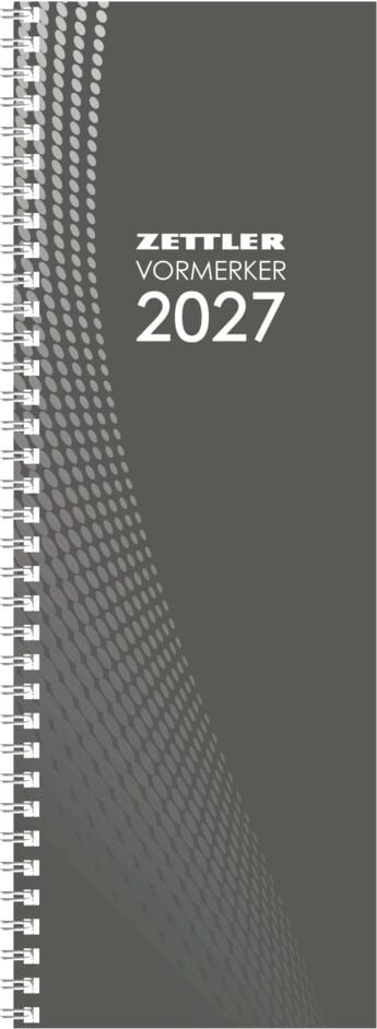 Buchkalender Zettler Tagevormerkbuch 800 661469, 10,5x29,7cm, 2 Tage/1 Seite, Kartoneinband, Spiralbindung, grau
