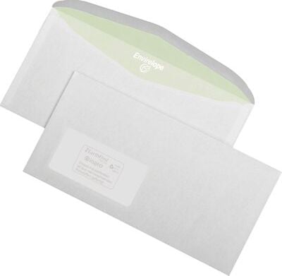 Kuvertierumschläge Envirelope, 114x229mm, Fenster, weiß, außenliegende
Seitenklappen, Pack 1000 Stück