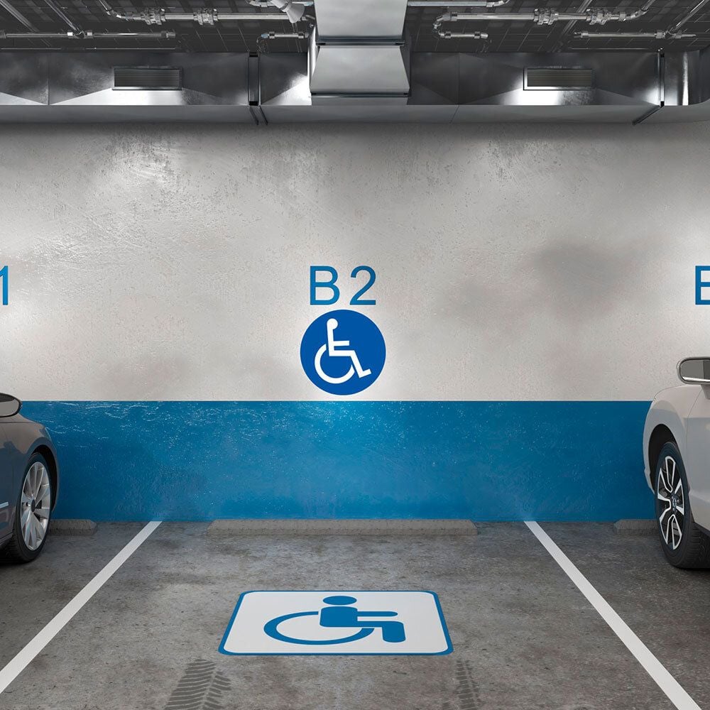 Hinweisschilder Exacompta 67113E Behindertenparkplatz, 30cm Durchmesser, nicht klebend, PP, UV-resistent, für Innen- und Außenbereiche, blau/weiß