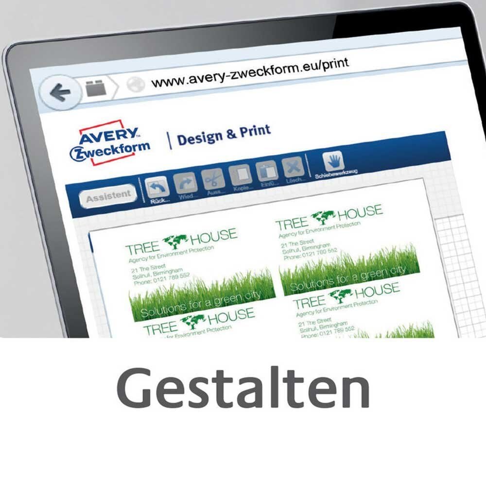 Visitenkarten Zweckform C32011-10, 85x54mm, weiß 200 g/m², einseitig matt, Pack
10 Blatt/100 Stück