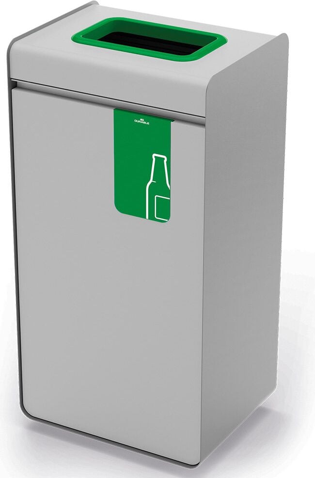 Abfallsammler Durable DURASORT 55L Glas 3214, 55 Liter, Stahl, Innenbehälter Kunststoff, rechteckig, Behälter grau, Einwurfring grün