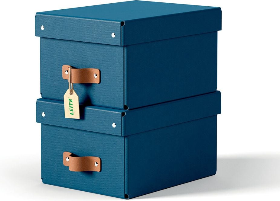 Aufbewahrungsbox Leitz Puro groß, 17 Liter, 270x200x370mm, mit Deckel, 100%
Recyclingkarton, Pack 2 Stück, dunkelblau
