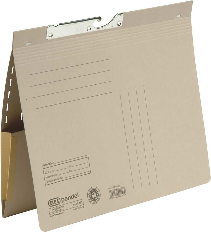 Pendelhefter Elba 90463, kaufm. Heftung, Dehntasche am Hinterflügel,
Manilakarton (RC) 320 g/m², grau
