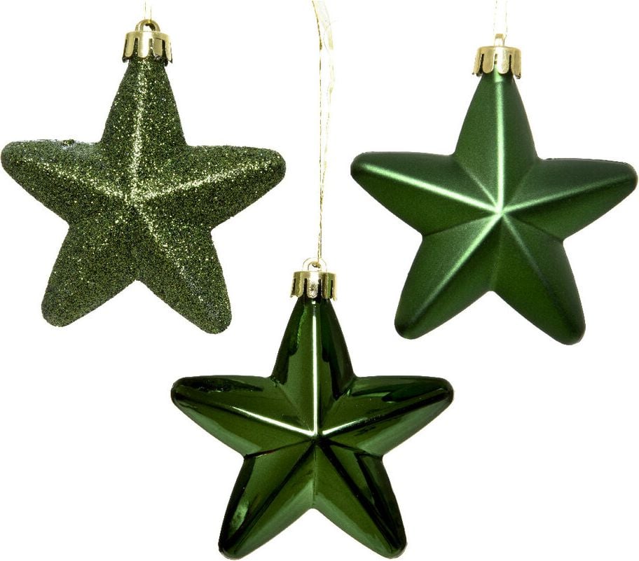 Weihnachtskugeln DECORIS Stern, 7,5x7,5x2cm (BxHxT), Polystyrol, Pack 6 Stück, dunkelgrün
