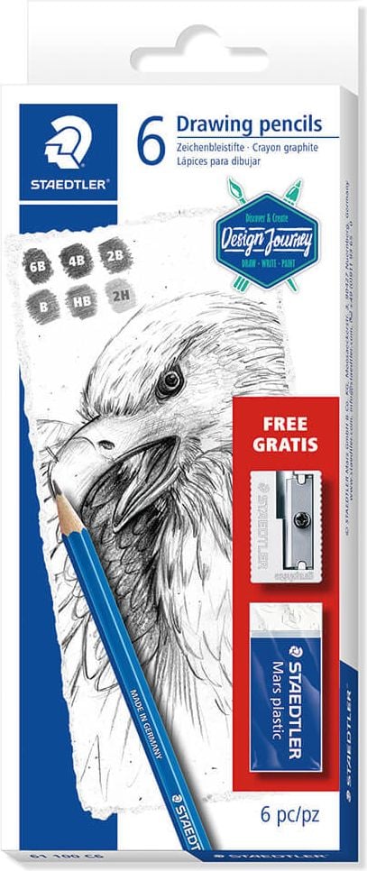 Bleistifte Staedtler Mars Lumograph 61 100 C6, Set mit 6 Härtegrade, mit Radierer und
Anspitzer