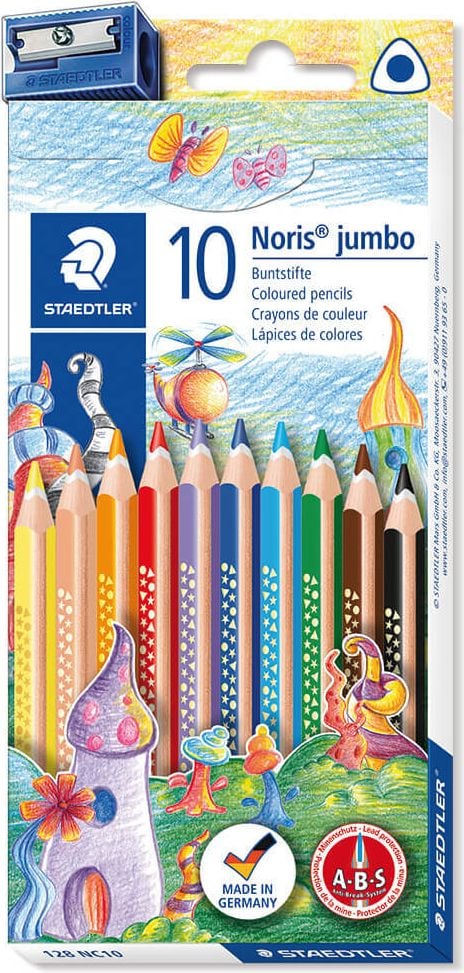 Buntstifte Staedtler Noris Club triplus jumbo 128 NC10, Etui mit 10 Farben + 1 Spitzer