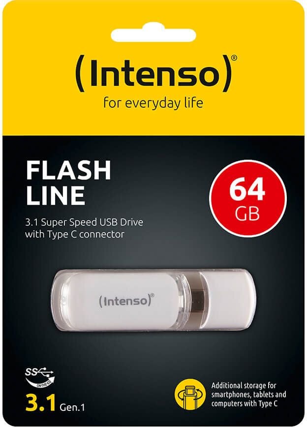 USB-Stick Intenso Flash Line 3538490, 64GB, USB 3.2 Gen 1x1 Typ C, Kunststoff, weiß