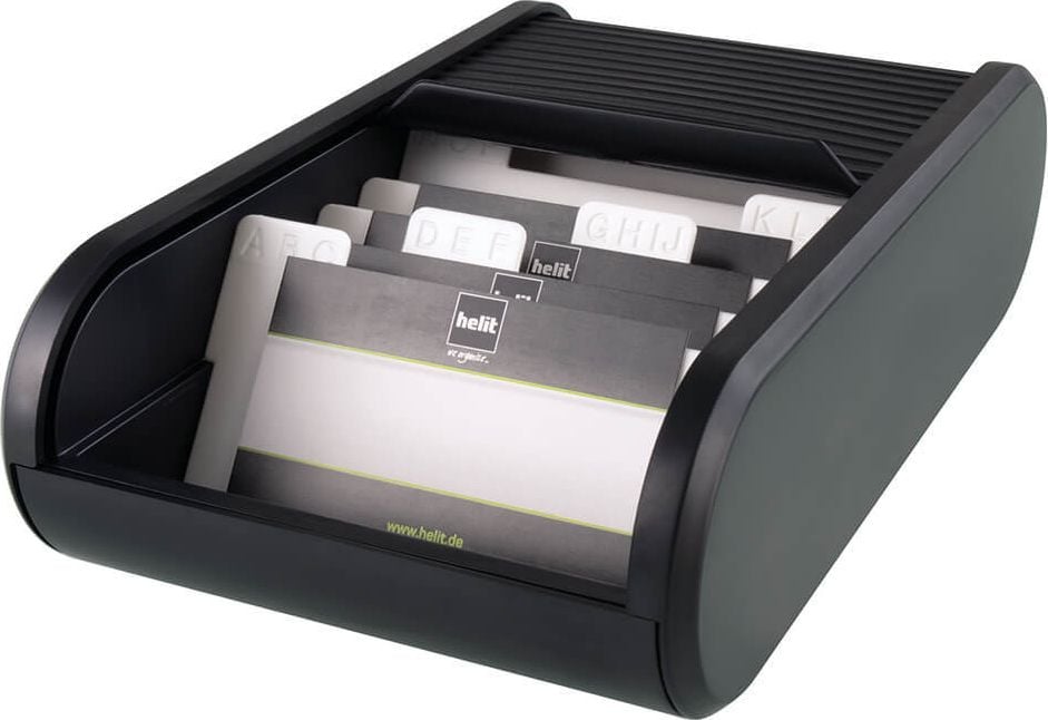 Visitenkartenboxen Helit the personal H62180-95, für ca. 300 Karten, Rollverschluss, schwarz
