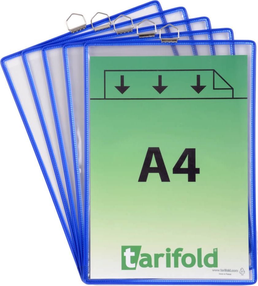 Aushangsichttafel tarifold Hängetafel 15450, A4 hoch, Metallöse, farbiger Rand, Pack 5
Stück, blau