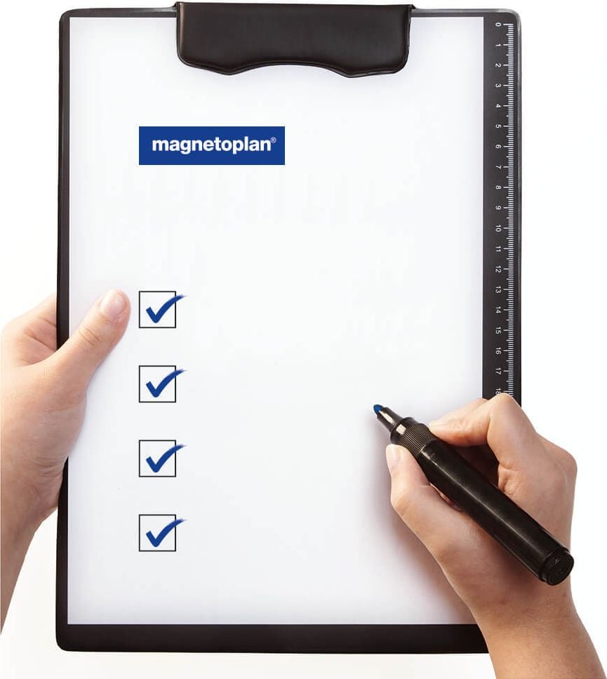 Klemmbretter Magnetoplan 1131512, A4, magnetisch, Kunststoffbezug, Klemme kurze
Seite, Zentimeterskala, schwarz, schwarz