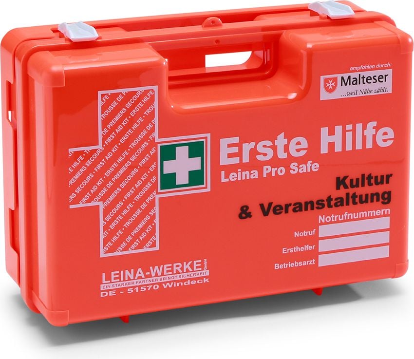 Erste Hilfe Verbandkoffer Leina-Werke Pro Safe Kultur 21113, Füllung nach DIN 13157 + branchenspezifische Zusatzausstattung Kultur & Veranstaltung, orange