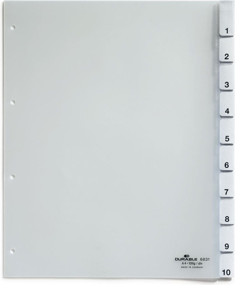 Kunststoffregister Durable A4 Überbreite blanko, A4 Überbreit, blanko/
0-10, 10tlg., PP, transp.