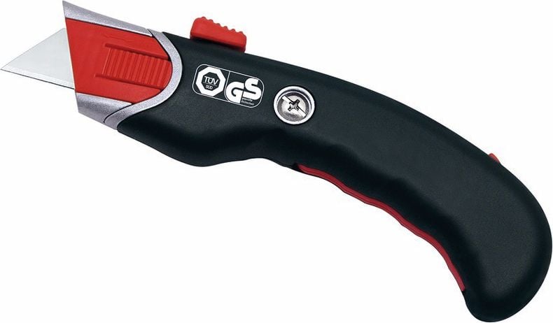 Cutter Wedo Safety-Cutter Premium 78815 19mm, 19mm Trapezklingen, Metallgehäuse mit gummierter Griffzone, automatischer Klingenrückzug, inkl. 5 Ersatzklingen, schwarz/rot