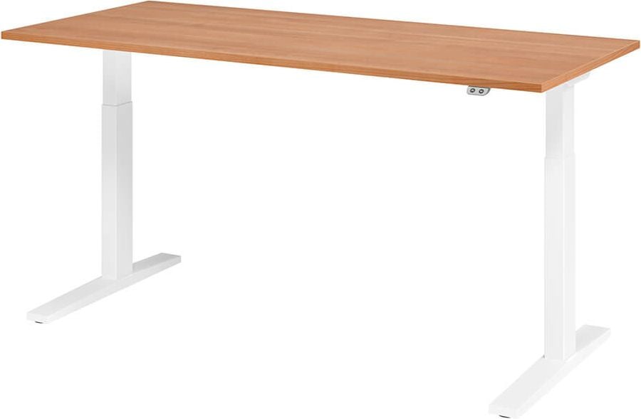 Hubschreibtisch Hammerbacher XMKA19, 180x80cm (BxT), 70-120cm Höhe, elektrisch
höhenverstellbar, rechteckig, C-Fuß weiß, nussbaum