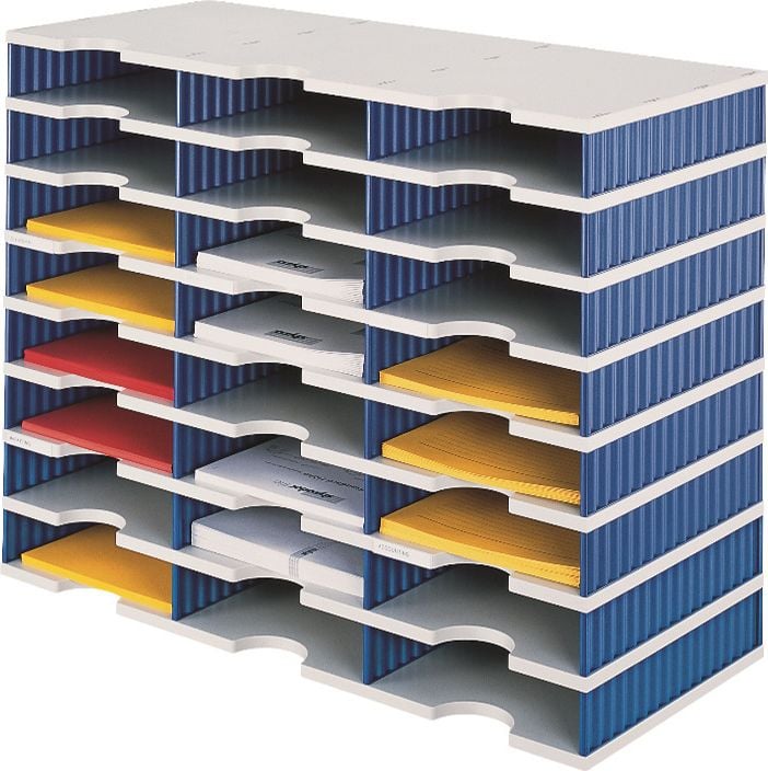 Sortiersystem styrodoc trio Basiseinheit 2680308, 24 offene Fächer, 8 Etagen, blau