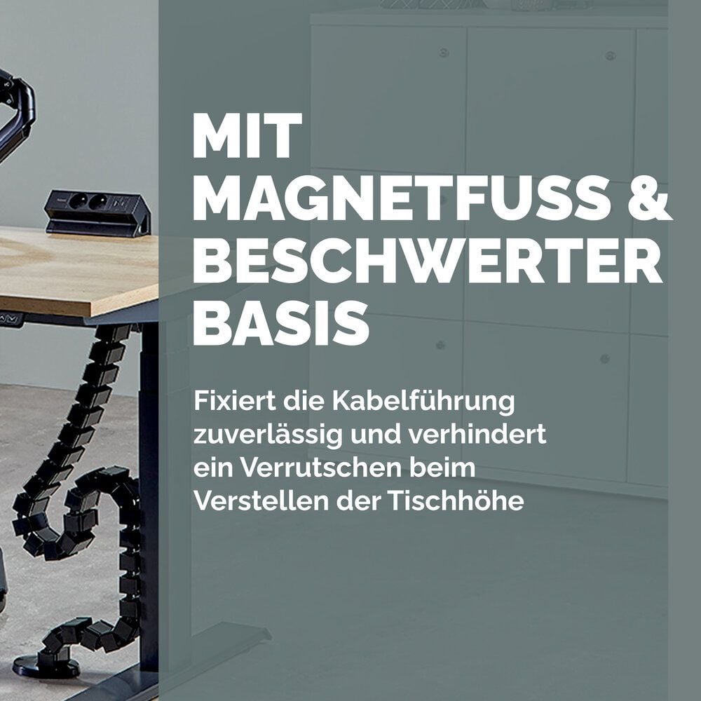 Kabelführung Fellowes CableSpine 100136871/10036872, 128,8cm, 4 getrennte Kabelkanäle, für höhenverstellbare Tische bis 130 cm, schwarz
