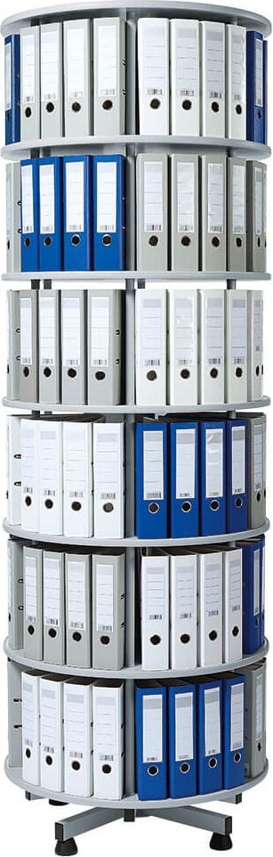 Ordnerdrehsäule Deskin 219605, komplett drehbar, 6 Etagen, 80cm Durchmesser, für ca. 144
Ordner, lichtgrau, hellgrau