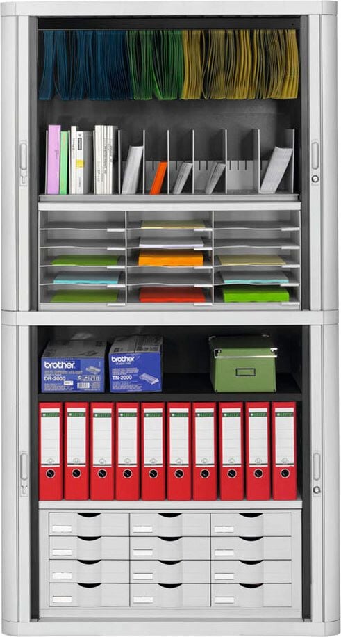 Aktenschrank easyOffice by Paperflow, 110x204x41,5cm (BxHxT), 2 Rollläden, 4
Fachböden, Korpus/Rollläden einfarbig, schwarz