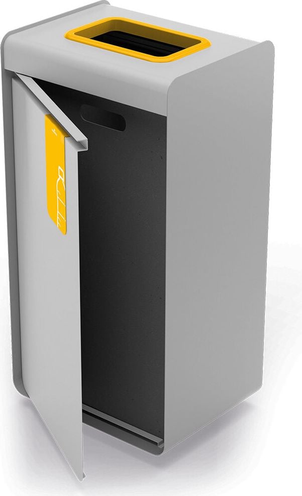 Abfallsammler Durable DURASORT 55L Plastik 3212, 55 Liter, Stahl, Innenbehälter Kunststoff, rechteckig, Behälter grau, Einwurfring gelb