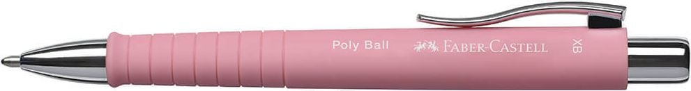 Kugelschreiber Faber-Castell POLY BALL XB, Mehrweg, Dreiecksform, Drücker, Clip + Spitze
in silber, Schreibfarbe blau, rosa