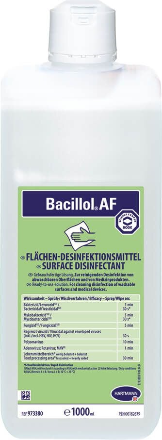 Flächendesinfektionsmittel Bacillol AF 973380, alkoholische Schnell-Desinfektion für
Oberflächen, 1 Liter