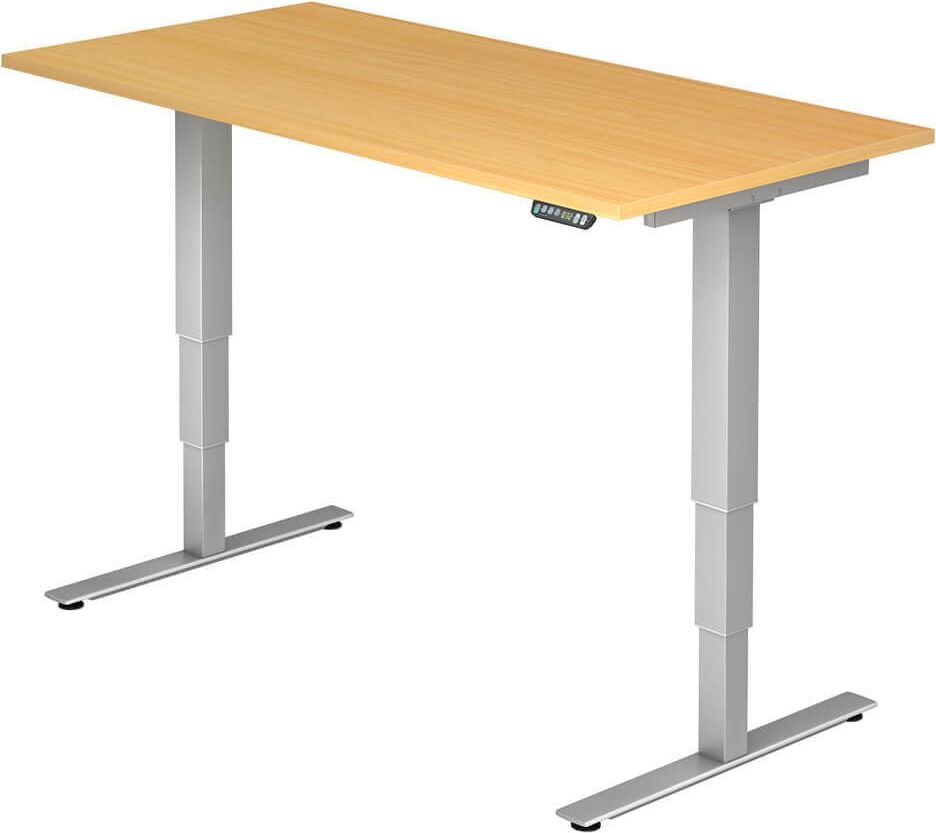 Hubschreibtisch Hammerbacher XDSM16/x/S, 160x80cm (BxT), 63,5-128,5cm Höhe,
rechteckig, T-Fuß silber, buche