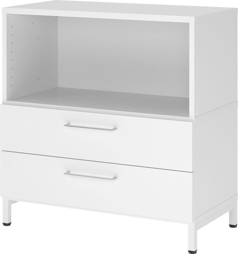 Regal Hammerbacher VFW28S2KU/W mit Schubladen, Threespine-Klicksystem, 80 x 41,7 x 82,8 cm
(B x T x H), mit Stahlsockel, 2 Ordnerhöhen,
Korpus: weiß, weiß