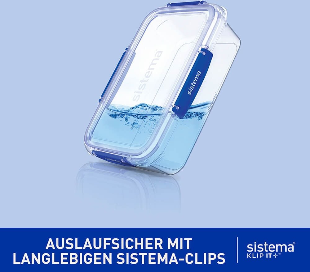 Frischhaltedosen Sistema KLIP IT PLUS 881650, 1,15 Liter, BPA-freier Kunststoff, Deckel mit
2-Klick-System, spülmaschinen-
geeignet, auslaufsicher, stapelbar