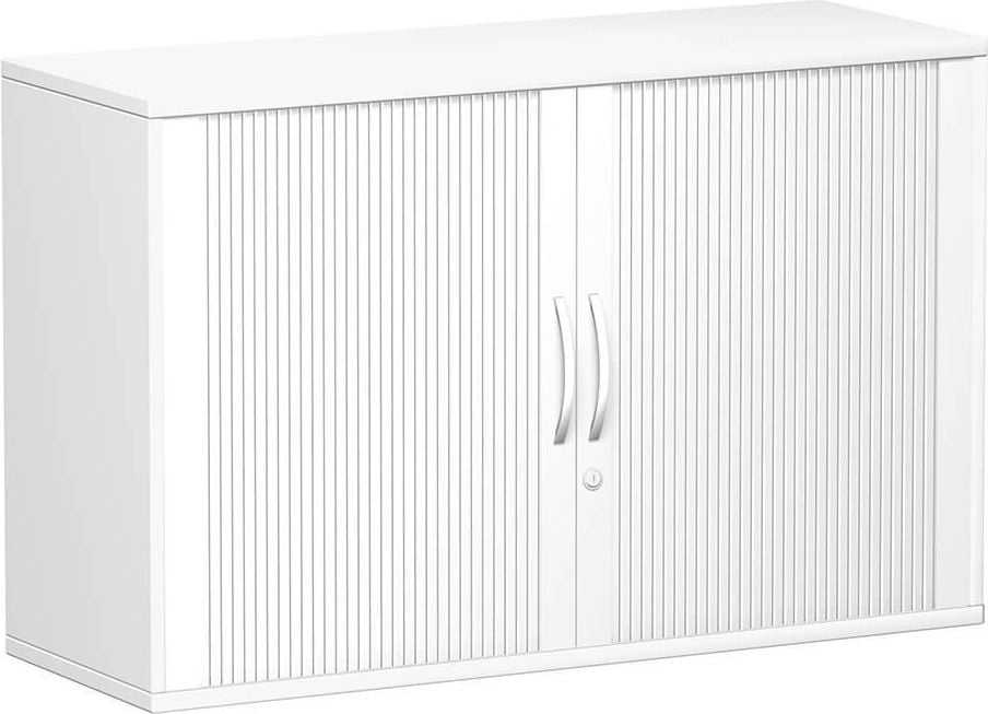 Aktenschrank Geramöbel Flex S-312210, 120x79,8x42,5cm (BxHxT), 2 Querrollläden, 1
Fachboden, 2 Ordnerhöhen, Bogengriff,
abschließbar, hellgrau