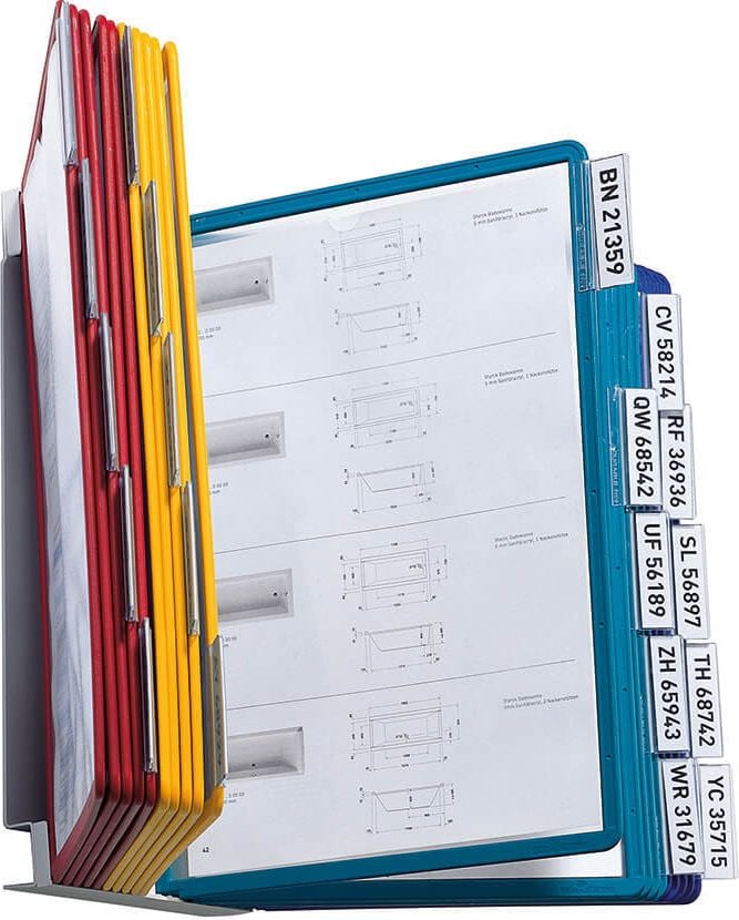 Sichttafel-Wandhalter Durable VARIO WALL 20 5512, Tafelträger, 20 Tafeln (je 5x rot, gelb, grün
und dunkelblau), 20 Reiter