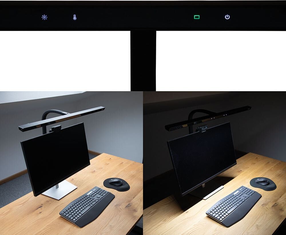 LED-Bildschirmleuchte Maul MAULgate 8189890, 13,2W, LED (warmweiß-tageslichtweiß), 1800lm, Beleuchtungsstärke und Farbtemperatur stufenlos dimmbar, Tageslichtsensor, Klemmfuß, schwarz