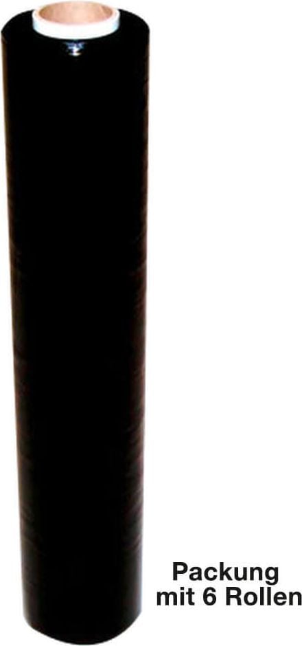 Handstretchfolien 500mm x 300m schwarz, 20my, für manuelle Verarbeitung, Pack 6 Rollen