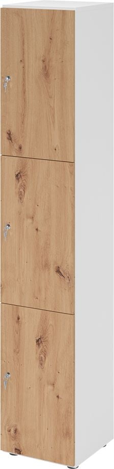 Schließfachschrank Hammerbacher V264L3/W DS, 40 x 42 x 215,6 cm (BxTxH), 6 Ordnerhöhen, mit Druckzylinderschloss, 3 Fächer, Korpus: Weiß, asteiche