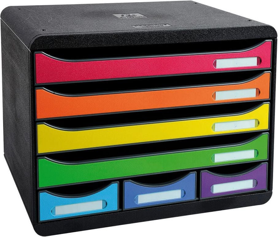 Schubladenbox Exacompta Storebox Mini Classic 307798D, für A4+ quer, 7 offene Schubladen,
Polystyrol, schwarz/harlekin