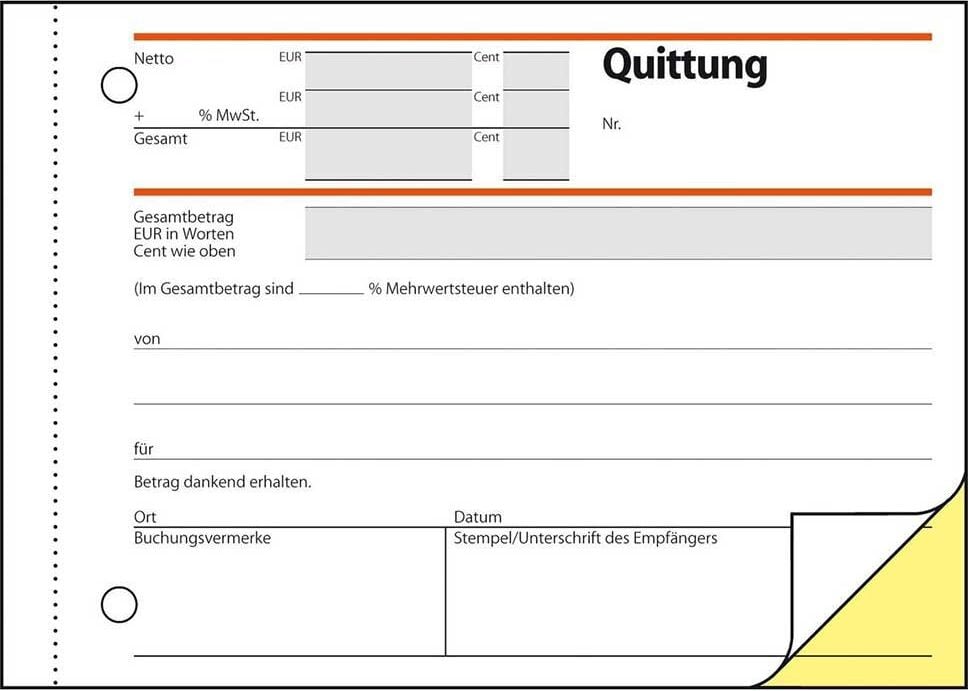 Quittungen Sigel SD021, DIN A6 quer, MwSt-Nachweis,
selbstdurchschreibend, Block 2x40 Blatt