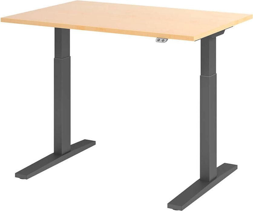 Hubschreibtisch Hammerbacher XMKA12, 120x80cm (BxT), 70-120cm Höhe, elektrisch
höhenverstellbar, rechteckig, C-Fuß graphit, ahorn