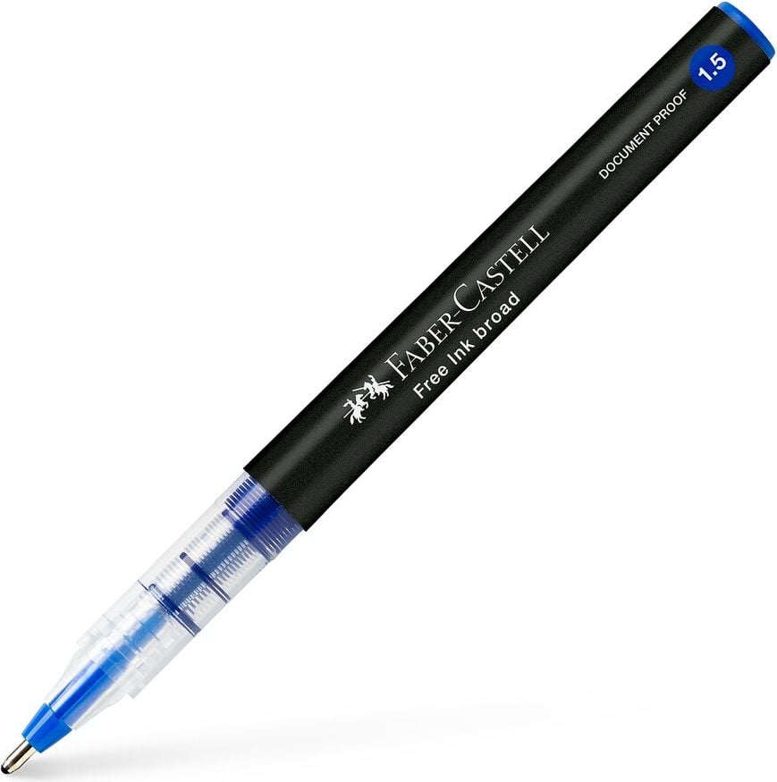 Tintenroller Faber-Castell Free Ink Roller Broad 3483, ca. 1,5mm, Kappe mit Metallclip, Spitzenfarbe=Schreibfarbe, blau
