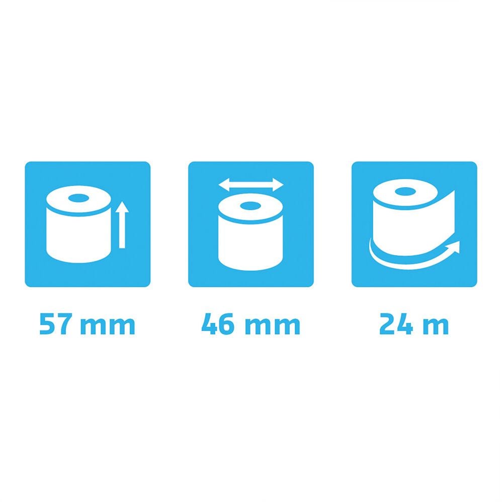 Thermorollen Exacompta 40905E 57mm x 46mm x 24m, 12mm Kerndurchmesser, für Kartenzahlung und
Kassen, ohne Text, BPA-frei, Pack 5 Rollen