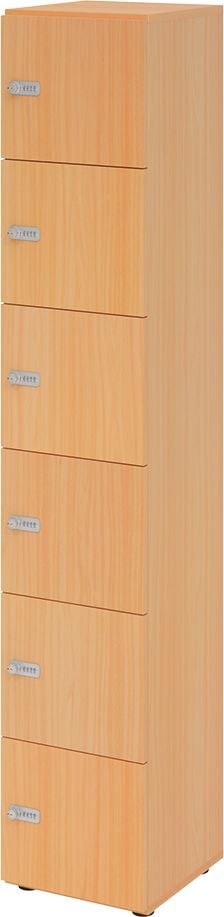 Schließfachschrank Hammerbacher V264L6 ZS, 40 x 42 x 215,6 cm (BxTxH), 6 Ordnerhöhen, mit Zahlenschloss, 6 Fächer, buche