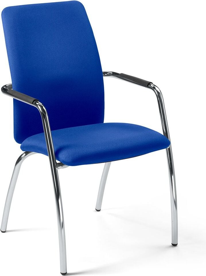 Besucherstuhl Deskin OSTRIA DV 4, Armlehnen, Rückenlehne hoch, Vierfußgestell, Gestell verchromt, Pack 2 Stück, blau